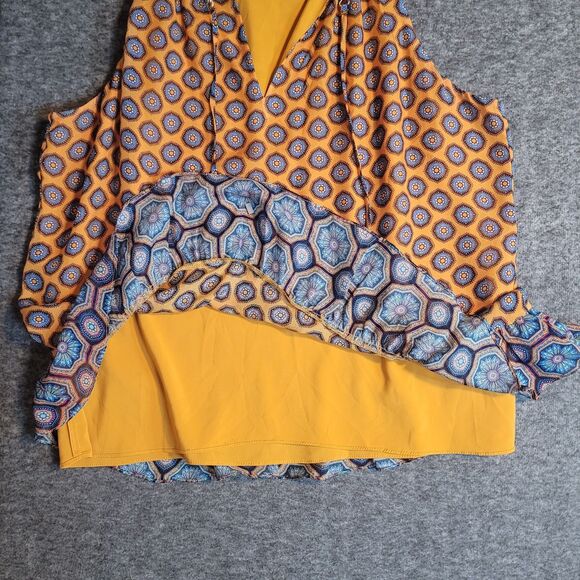 Ramy Brook Oriental Silk Blouse Womens XL Sleeveless Top Tasseled Boho Geometric - Picture 8 of 12